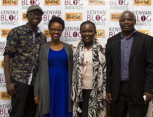 L-R Magunga Williams (Nominee 2014,2015), Rachael Muthoni (winner 2014), Nanjira Sambuli (Research Lead - iHub Research), Kennedy Kachwanya (Chairman, BAKE)